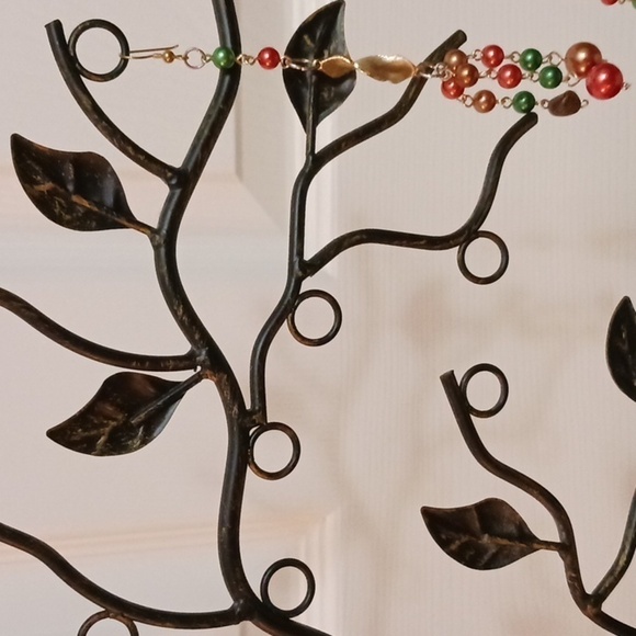 Artist handmade long dangly beads gold green copper pierced earrings 5" - Picture 4 of 7